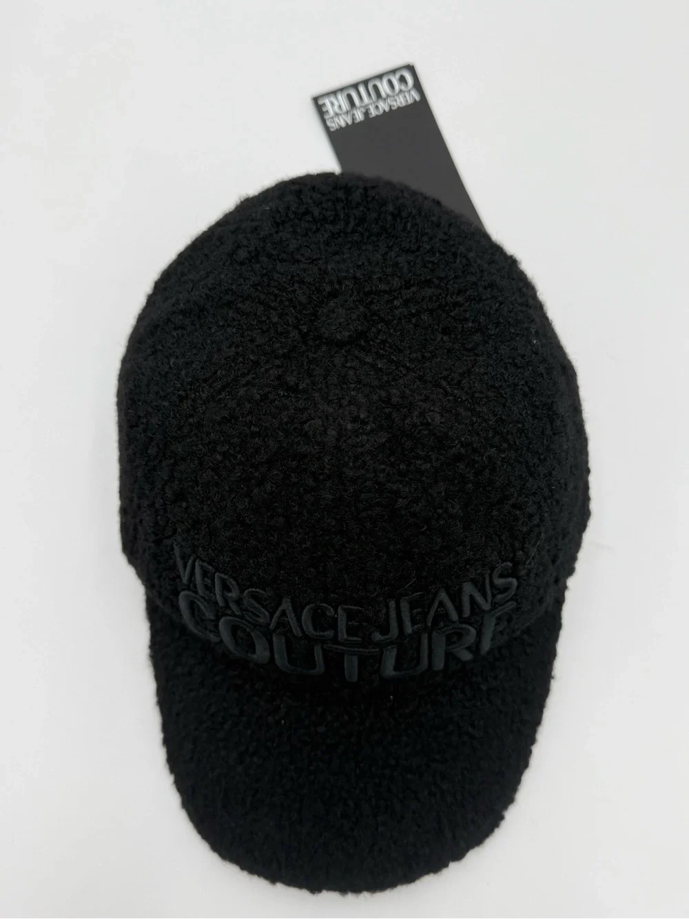 NWT Versace Jeans Couture Black Bouclé Teddy Baseball Cap Hat Logo AUTHENTIC